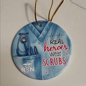 Blue Nurse Ornament with Stethoscope Design Real Heroes Wear Scrubs RN new